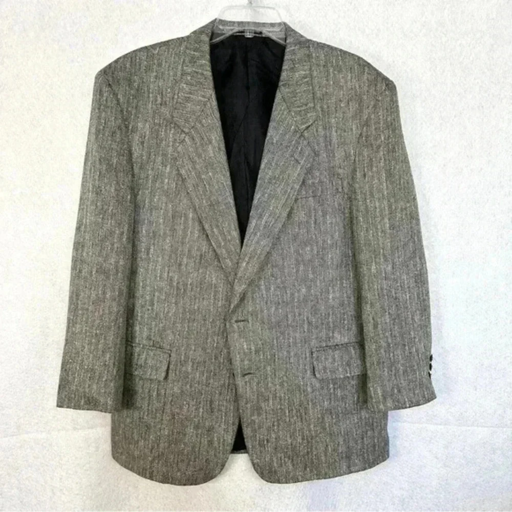 Pierre Balmain‎ Paris Silk Wool Blazer Mens 44R Brown Tweed Suit Jacket Formal